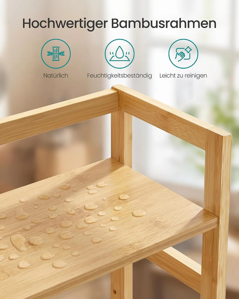 SONGMICS Gewürzregal mit 2 Ebenen, Küchenregal, Bambusgestell Naturbeige, Naturbeige