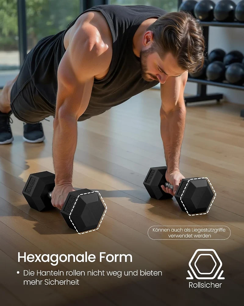 SONGMICS Kurzhanteln 10 kg, 12,5 kg, 15 kg, 20 kg,Hexagon Hanteln aus Gusseisen 5.0 Kilogramm 2, 5.0
