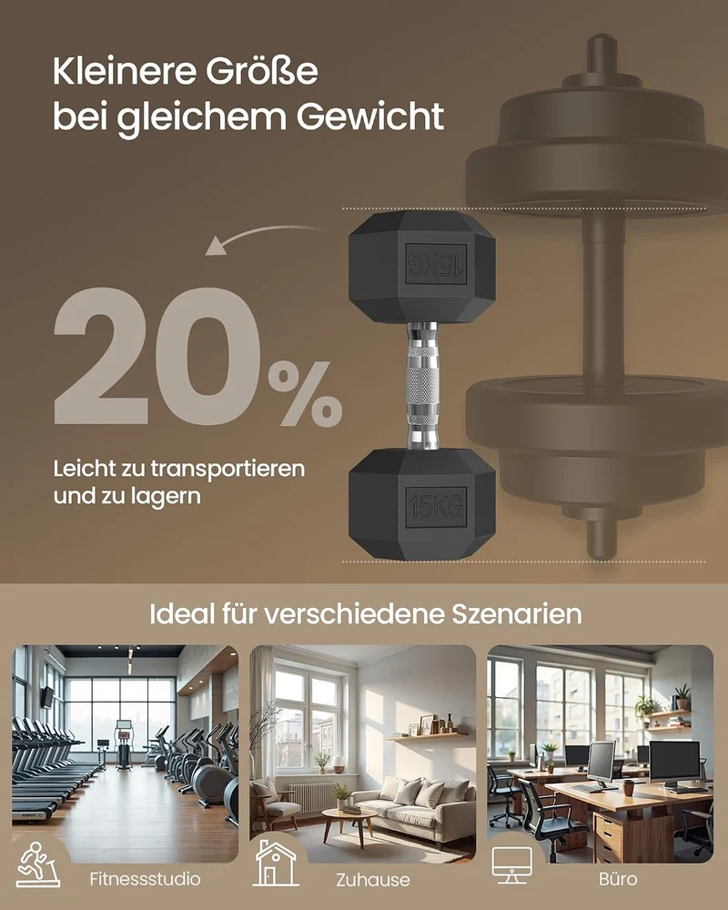 SONGMICS Kurzhanteln 10 kg, 12,5 kg, 15 kg, 20 kg,Hexagon Hanteln aus Gusseisen 5.0 Kilogramm 2, 5.0