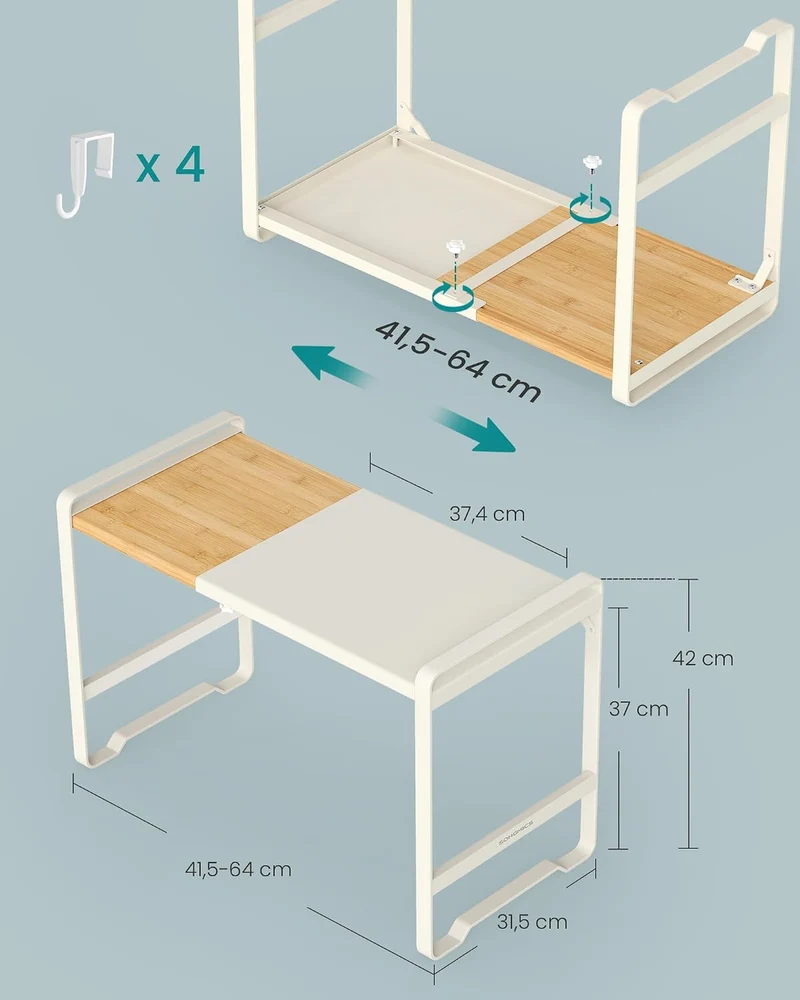 SONGMICS Erweiterbares Mikrowellen Regal, Mikrowellenständer, 41,5-64 cm verstellbare Breite, Küchen