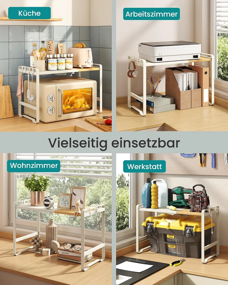 SONGMICS Erweiterbares Mikrowellen Regal, Mikrowellenständer, 41,5-64 cm verstellbare Breite, Küchen