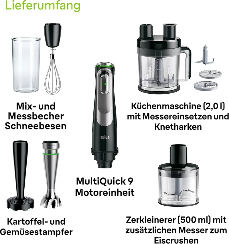 Braun MultiQuick 9 MQ 9187XLI Stabmixer – Pürierstab mit Active PowerDrive Technologie und 5 Zubehör