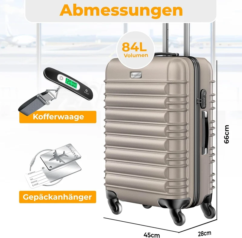 KESSER® Reisekoffer Mittlerer Hartschalen-Koffer Inkl. Kofferwaage + Gepäckanhänger Trolley Gepäck R