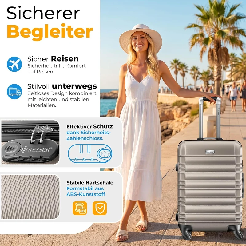 KESSER® Reisekoffer Mittlerer Hartschalen-Koffer Inkl. Kofferwaage + Gepäckanhänger Trolley Gepäck R