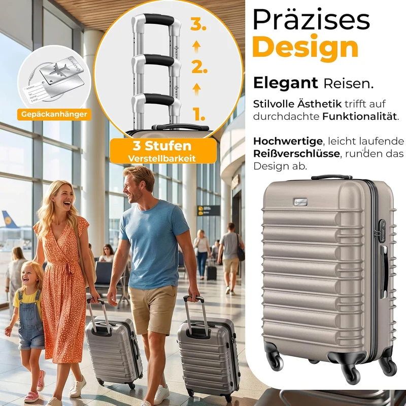 KESSER® Reisekoffer Mittlerer Hartschalen-Koffer Inkl. Kofferwaage + Gepäckanhänger Trolley Gepäck R