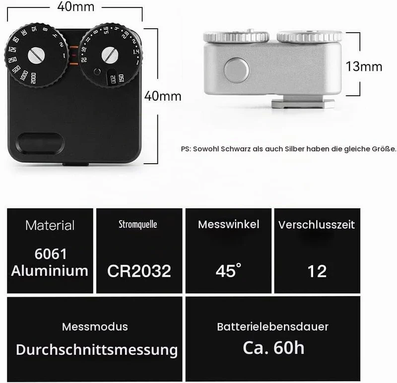 TTartisan Belichtungsmesser, mit Zwei Einstellrädern für ISO-Blende und Verschlusszeit, kompatibel m