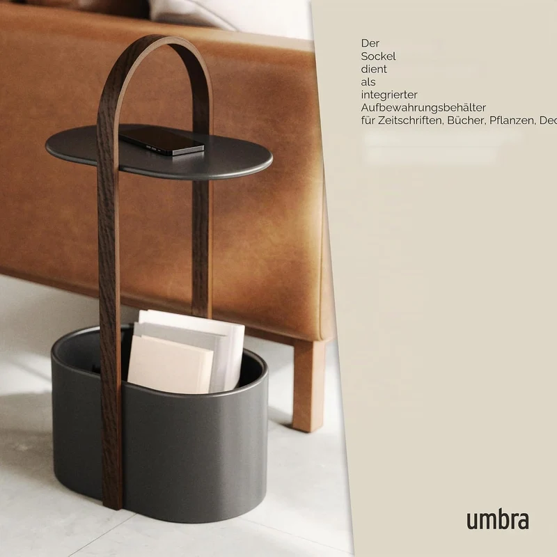 Umbra Bellwood Beistelltisch mit Ablagefläche und Kabelkanal, Stahl/Bugholz, Schwarz/Walnuss Schwarz