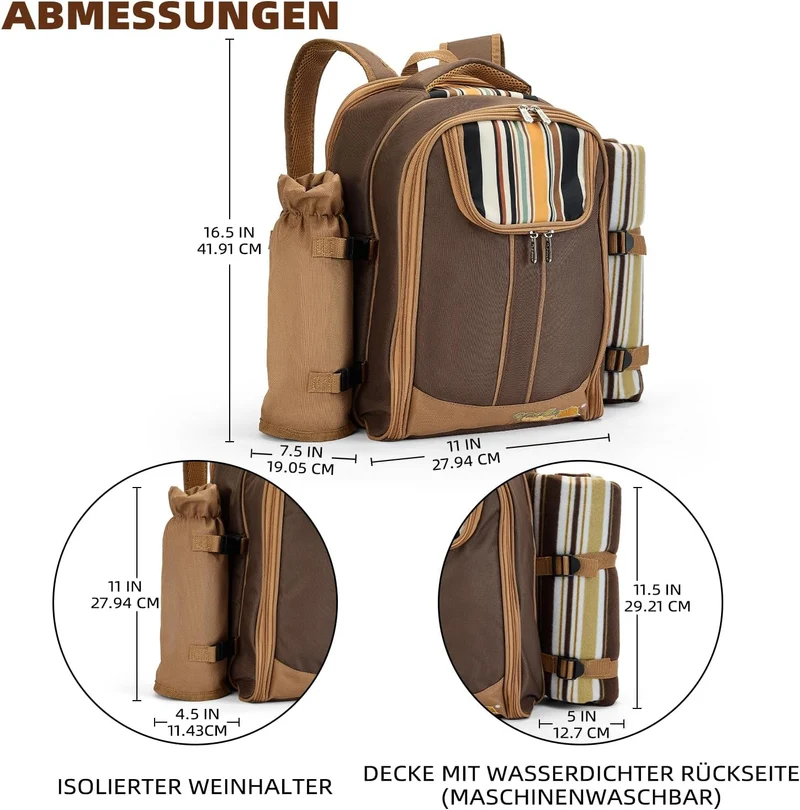 apollo walker Picknickrucksack für 2 Personen Picknick Rucksack Hamper Kühltasche mit Geschirr Set &