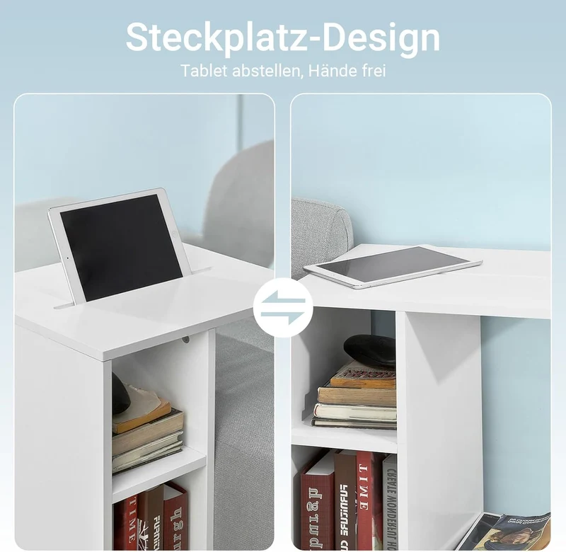 SoBuy® FBT48-W Beistelltisch mit Schlitz für iPad, Zeitungsständer Couchtisch Tisch mit Rollen weiss