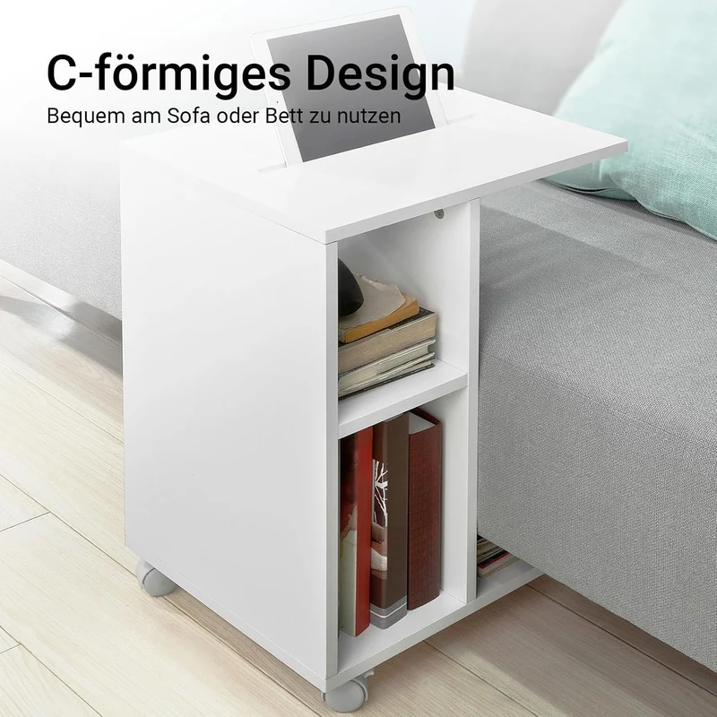 SoBuy® FBT48-W Beistelltisch mit Schlitz für iPad, Zeitungsständer Couchtisch Tisch mit Rollen weiss