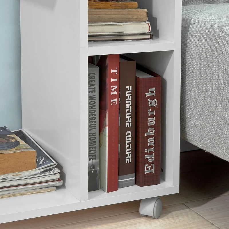 SoBuy® FBT48-W Beistelltisch mit Schlitz für iPad, Zeitungsständer Couchtisch Tisch mit Rollen weiss