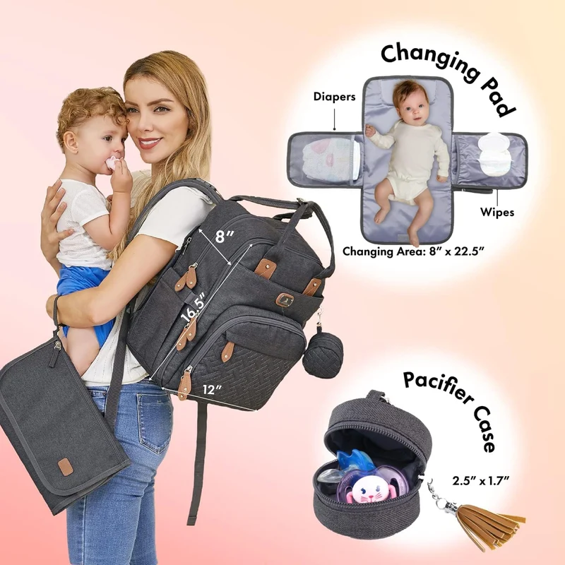 Wickeltasche Rucksack - Dikaslon Grosser Wickelrucksack mit Multifunktions-Babytaschen und mobiler W