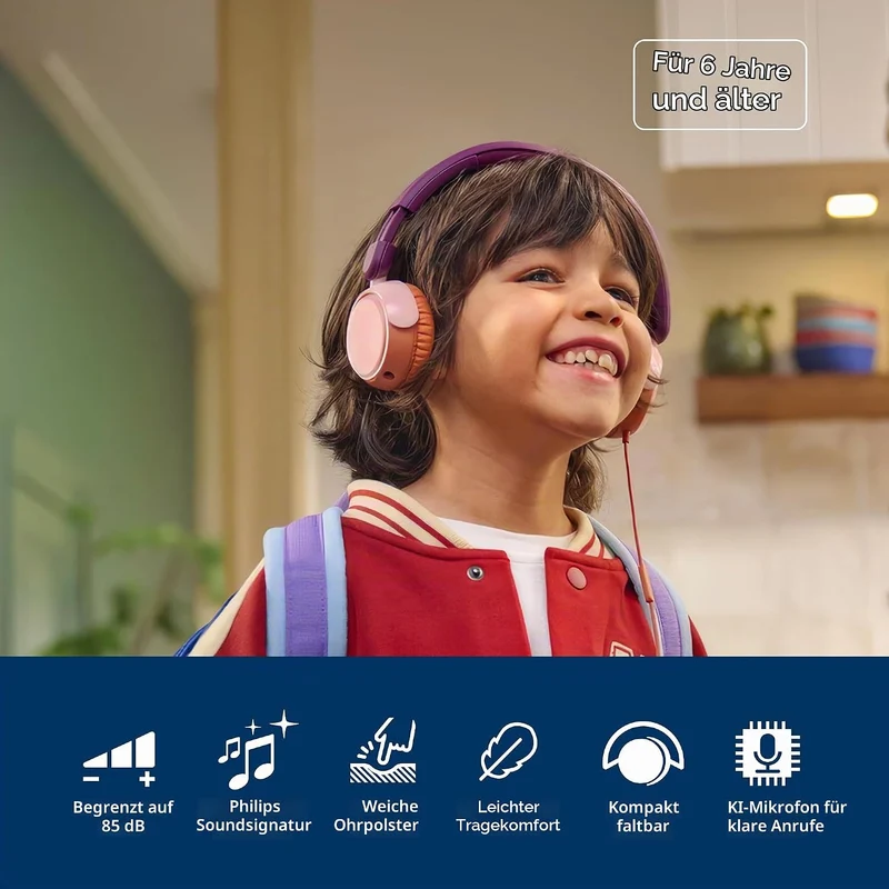 Philips TAK2000MP 2000-Serie mit kabelgebundenem ohraufliegendem Kopfhörer für Kinder, lautstärkenbe
