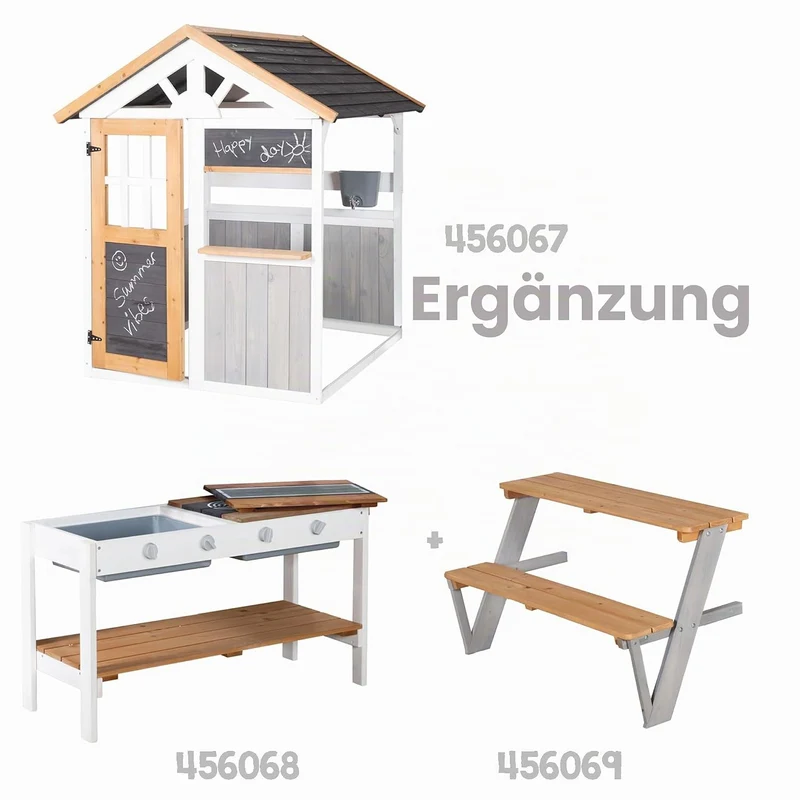 roba Picknickerweiterung für Spielhaus - Erweiterungsset mit Tisch & Sitzbank für Outdoor-Spielhaus