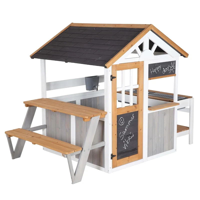 roba Picknickerweiterung für Spielhaus - Erweiterungsset mit Tisch & Sitzbank für Outdoor-Spielhaus