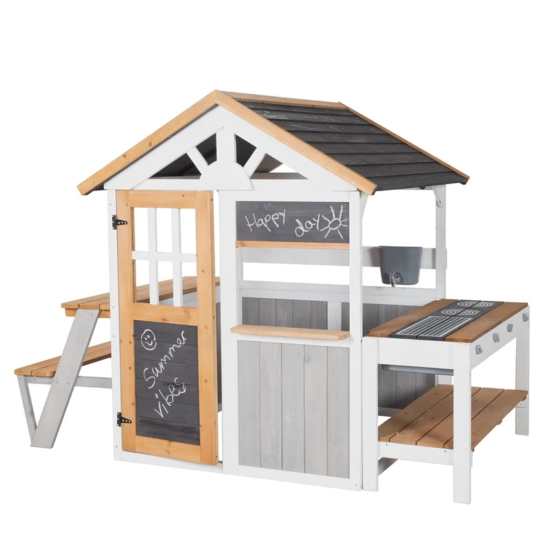 roba Picknickerweiterung für Spielhaus - Erweiterungsset mit Tisch & Sitzbank für Outdoor-Spielhaus