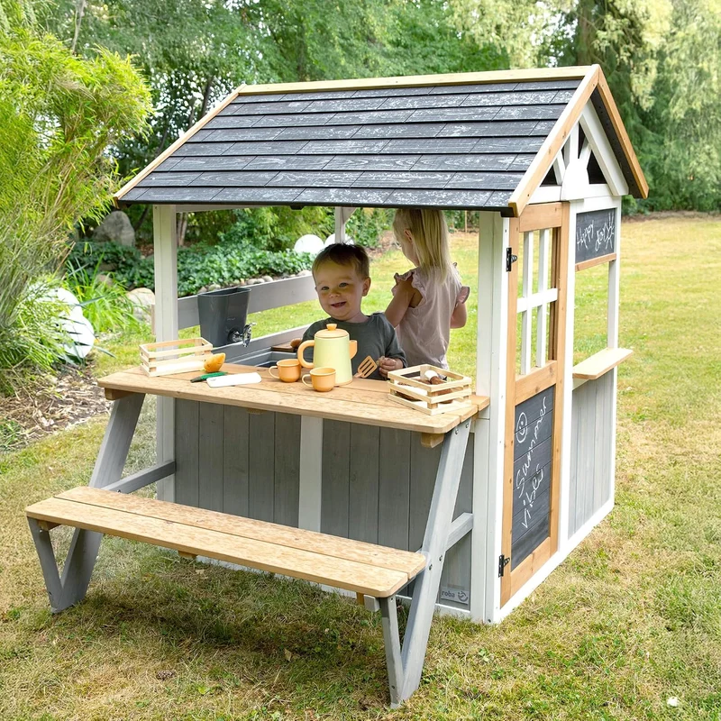 roba Picknickerweiterung für Spielhaus - Erweiterungsset mit Tisch & Sitzbank für Outdoor-Spielhaus