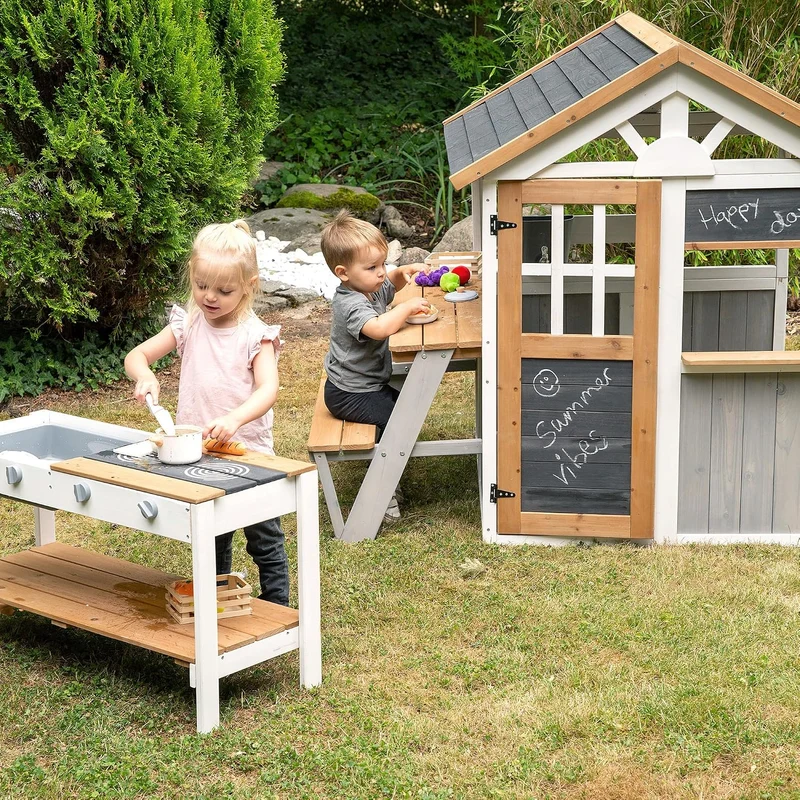 roba Picknickerweiterung für Spielhaus - Erweiterungsset mit Tisch & Sitzbank für Outdoor-Spielhaus