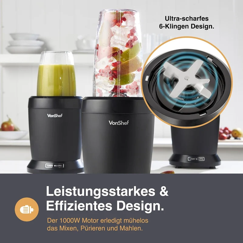VonShef Personal Blender Multifunktionaler, leistungsstarker Smoothie-Mixer für Obst, Gemüse, Shakes