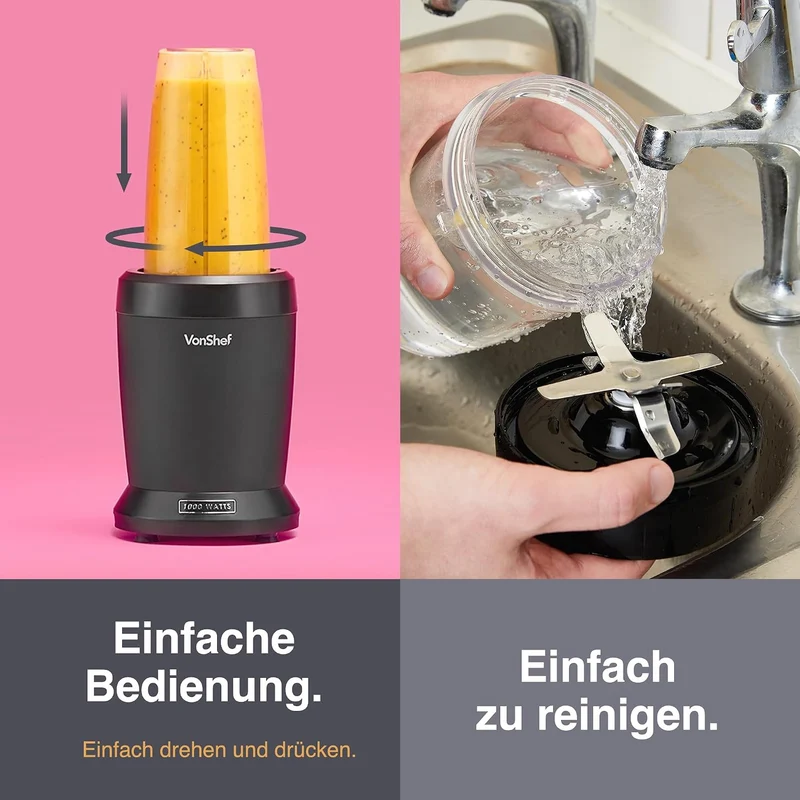 VonShef Personal Blender Multifunktionaler, leistungsstarker Smoothie-Mixer für Obst, Gemüse, Shakes