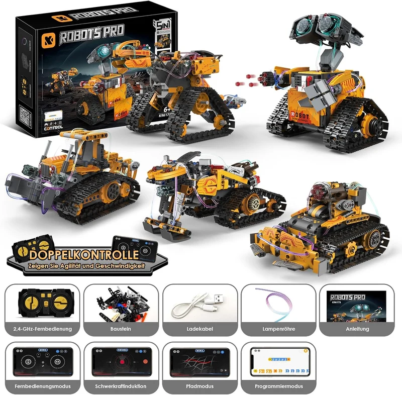ZWOOS Technik Roboter Kinder Bauspielzeug,5-in 1 Programmierbarer Roboter Bausatz mit App & Fernsteu
