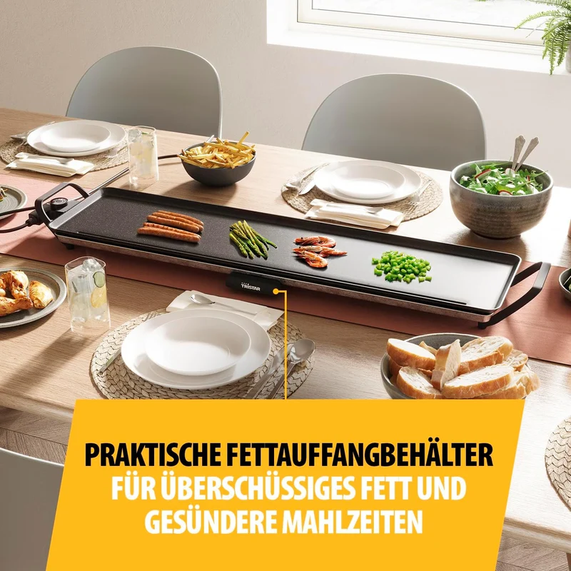 Tristar Tischgrill slim XL - Grosse Backfläche von 90 x 23 cm - Einstellbarer Thermostat - Antihaftb