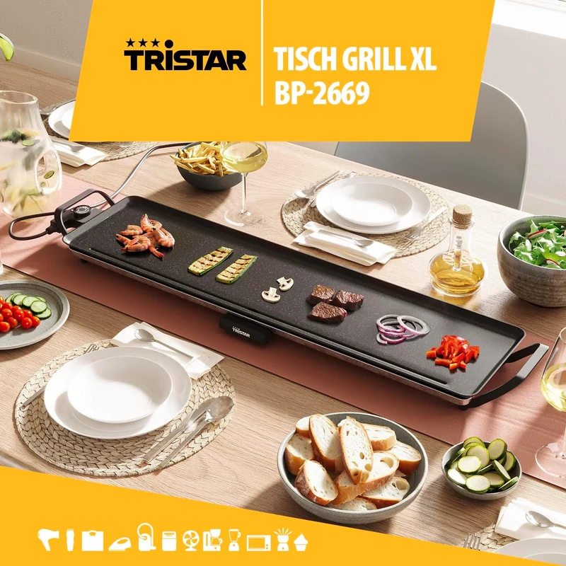 Tristar Tischgrill slim XL - Grosse Backfläche von 90 x 23 cm - Einstellbarer Thermostat - Antihaftb