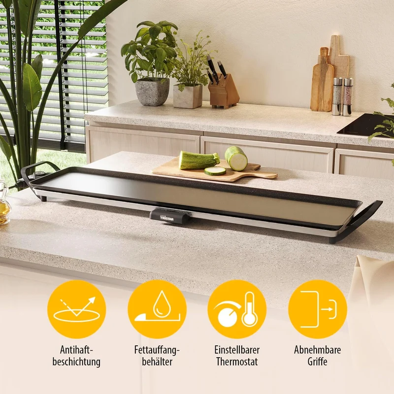Tristar Tischgrill slim XL - Grosse Backfläche von 90 x 23 cm - Einstellbarer Thermostat - Antihaftb