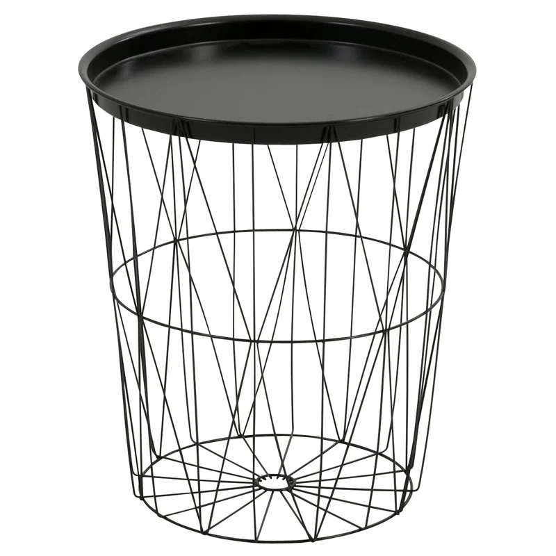 greemotion Drahtkorb-Tisch mit Tablett, Stahl, Ø ca. 40 cm, Höhe ca. 46 cm, Schwarz Ø ca. 40 cm Schw