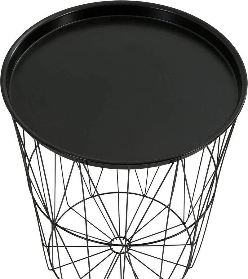 greemotion Drahtkorb-Tisch mit Tablett, Stahl, Ø ca. 40 cm, Höhe ca. 46 cm, Schwarz Ø ca. 40 cm Schw