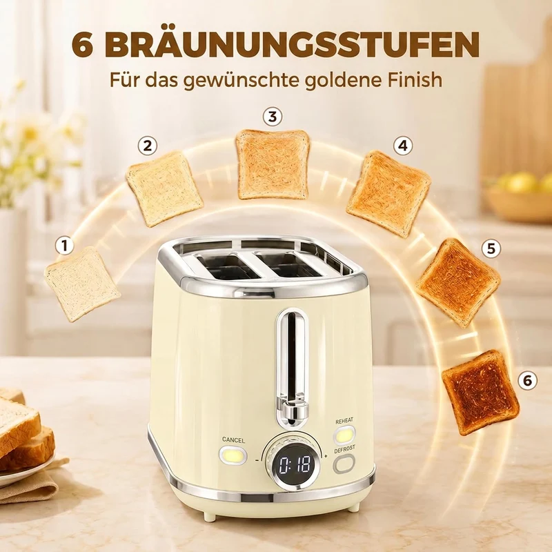 HOMCOM Wasserkocher- und Toaster-Set LED-Display 1,7 L Wasserkocher Creme, Creme