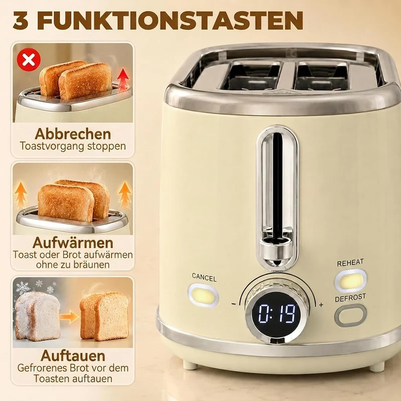HOMCOM Wasserkocher- und Toaster-Set LED-Display 1,7 L Wasserkocher Creme, Creme
