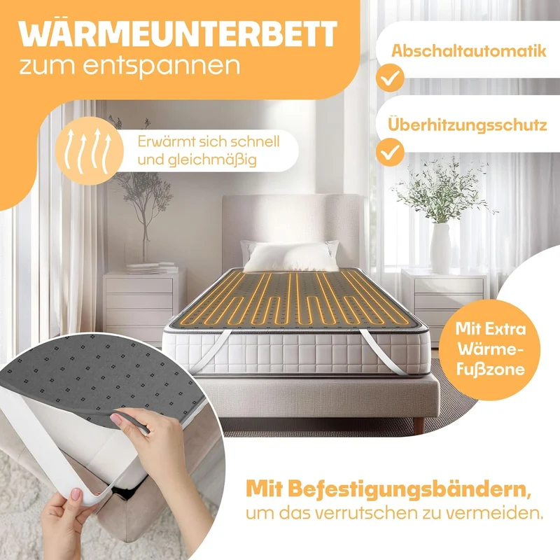 KESSER® Wärmeunterbett 150x80cm mit Abschaltautomatik Fernbedienung | Heizdecke mit 3 Temperaturstuf