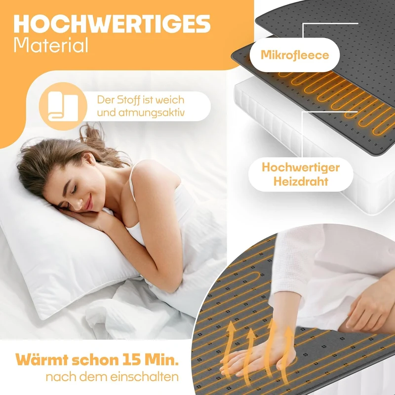 KESSER® Wärmeunterbett 150x80cm mit Abschaltautomatik Fernbedienung | Heizdecke mit 3 Temperaturstuf
