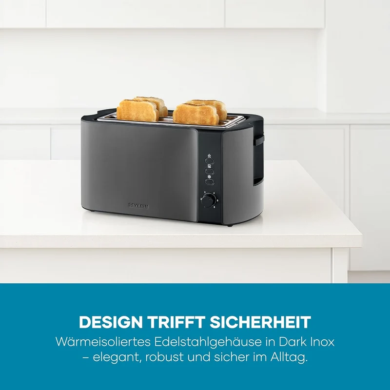 Severin Automatik-Langschlitztoaster, Toaster mit Brötchenaufsatz, hochwertiger Edelstahl Toaster mi
