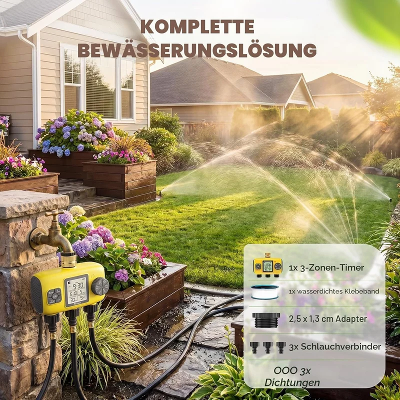 Bewässerungscomputer mit 3 Ausgängen, Automatische Bewässerung Bewässerungszeitschaltuhr für Gärten