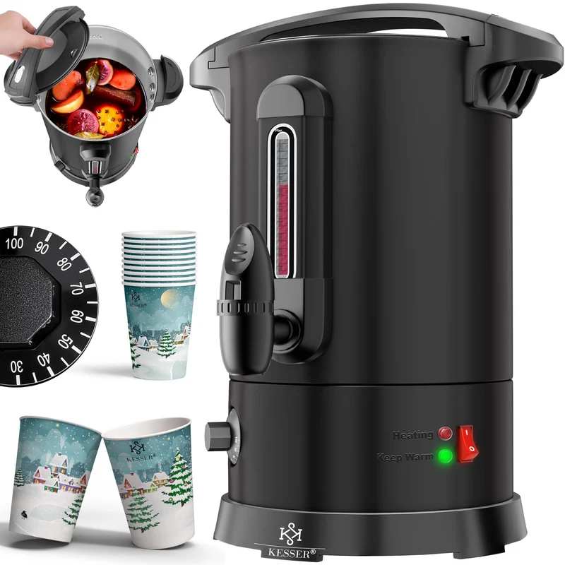 KESSER® Glühweinkessel 6,8/10/20/30L Edelstahl Inkl. Becher, Glühweinkocher mit Thermostat Glühweina