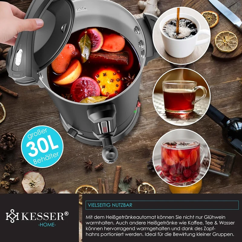 KESSER® Glühweinkessel 6,8/10/20/30L Edelstahl Inkl. Becher, Glühweinkocher mit Thermostat Glühweina