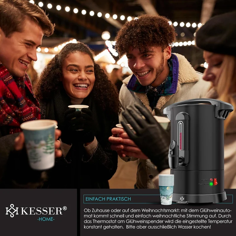 KESSER® Glühweinkessel 6,8/10/20/30L Edelstahl Inkl. Becher, Glühweinkocher mit Thermostat Glühweina