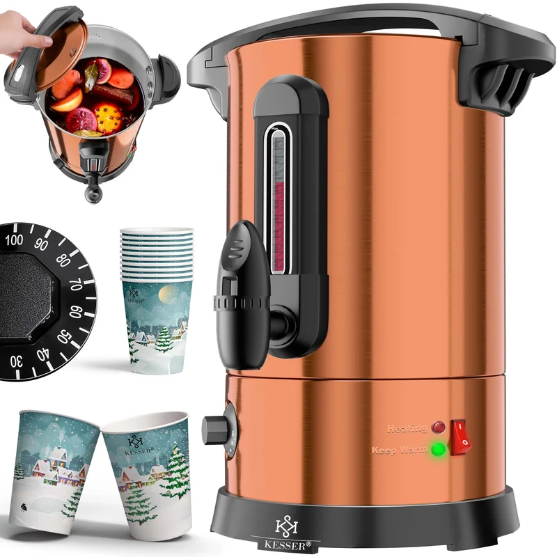 KESSER® Glühweinkessel 6,8/10/20/30L Edelstahl Inkl. Becher, Glühweinkocher mit Thermostat Glühweina
