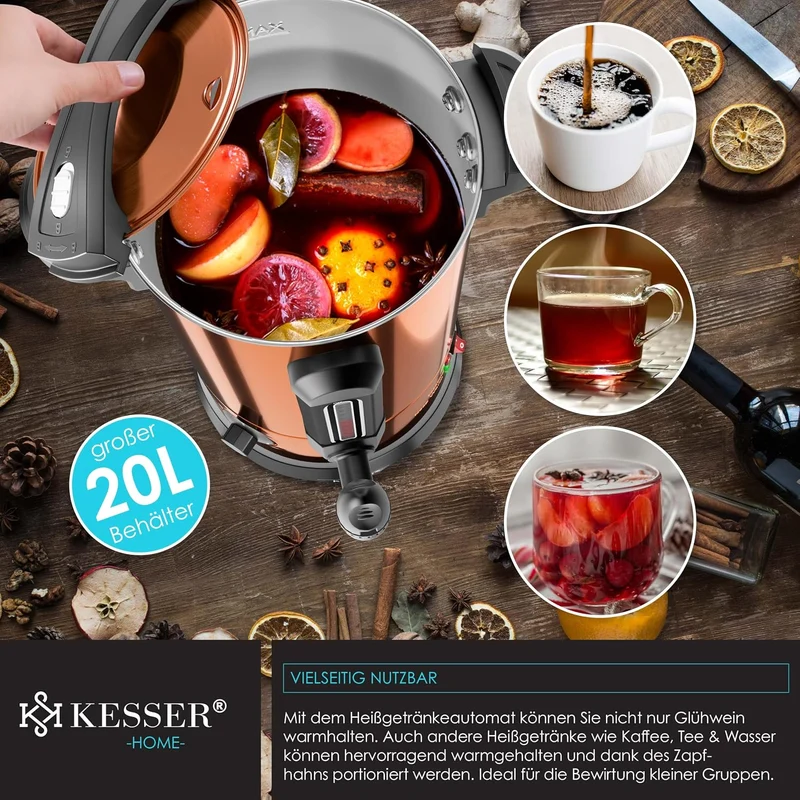 KESSER® Glühweinkessel 6,8/10/20/30L Edelstahl Inkl. Becher, Glühweinkocher mit Thermostat Glühweina