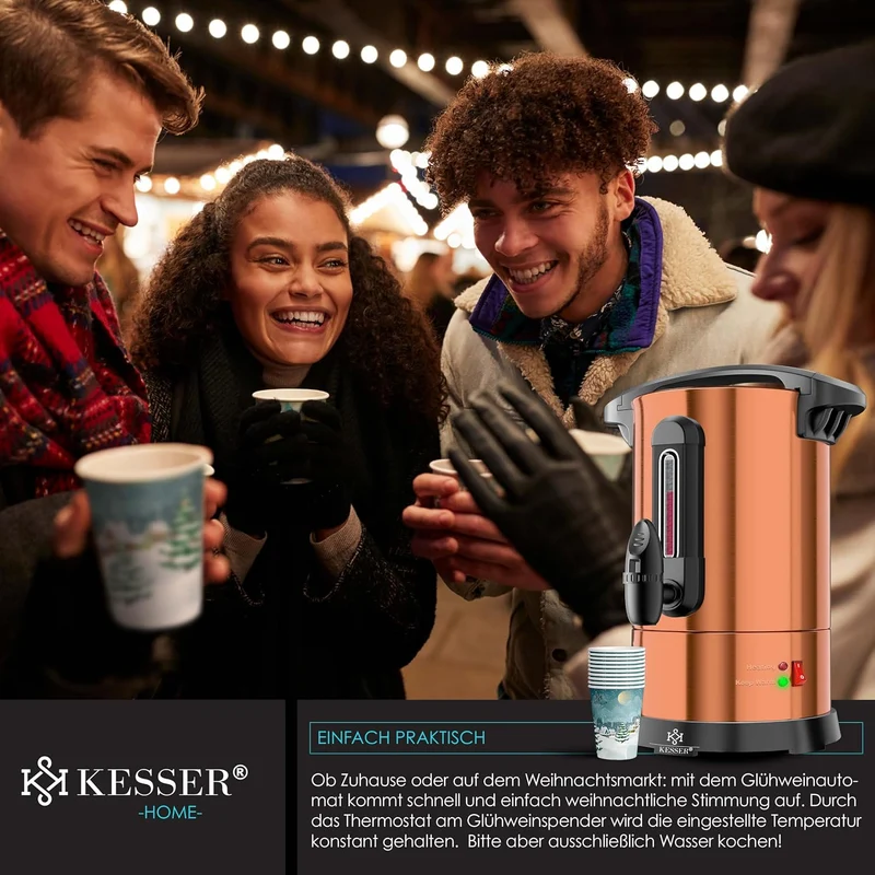 KESSER® Glühweinkessel 6,8/10/20/30L Edelstahl Inkl. Becher, Glühweinkocher mit Thermostat Glühweina