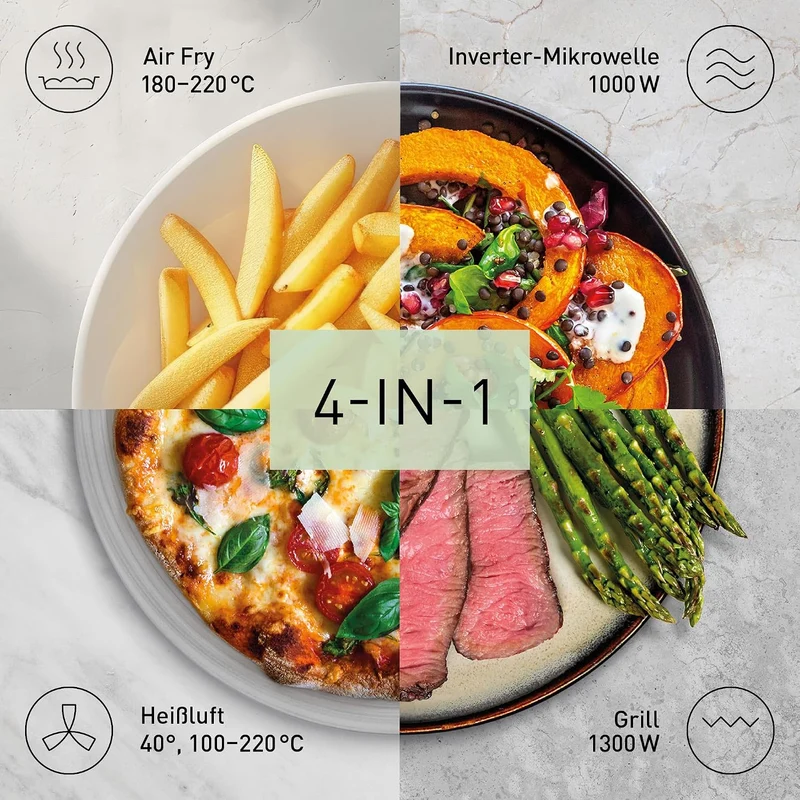 Panasonic NN-CD88QSEPG 34L Air Fryer Kombi-Mikrowelle mit Quarzgrill, 1000 W, automatisches Auftauen