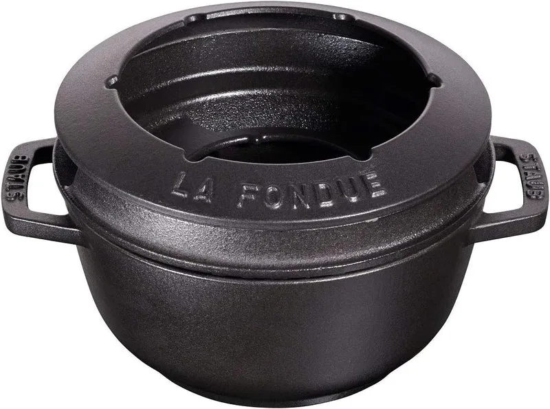 STAUB Fondue Set mit 6 Gabeln, Geeignet für Käse- Schoko- und Fleisch-Fondue, Gusseisen, 18 cm, Schw