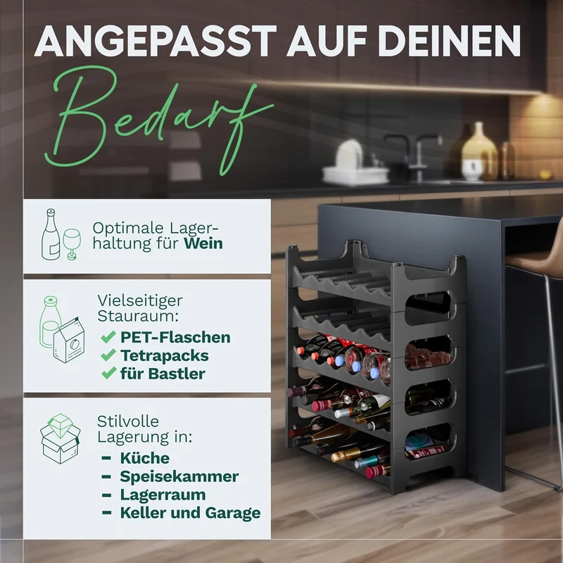 Novaliv Flaschenregal für 24 Flaschen | Weinregal grau | Regal aus stabilem Kunststoff, stapelbar (A