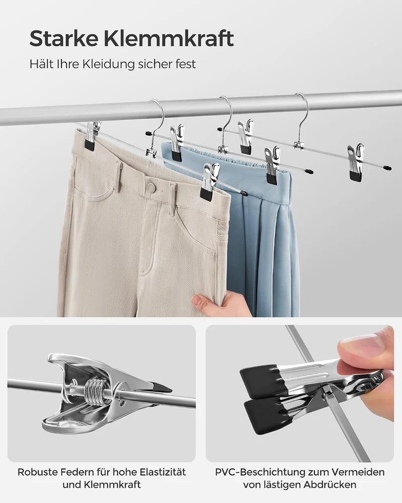 SONGMICS Hosenbügel aus Metall, 20er Set, Kleiderbügel mit Klammern, 40 cm lang, rutschfest, für Hos