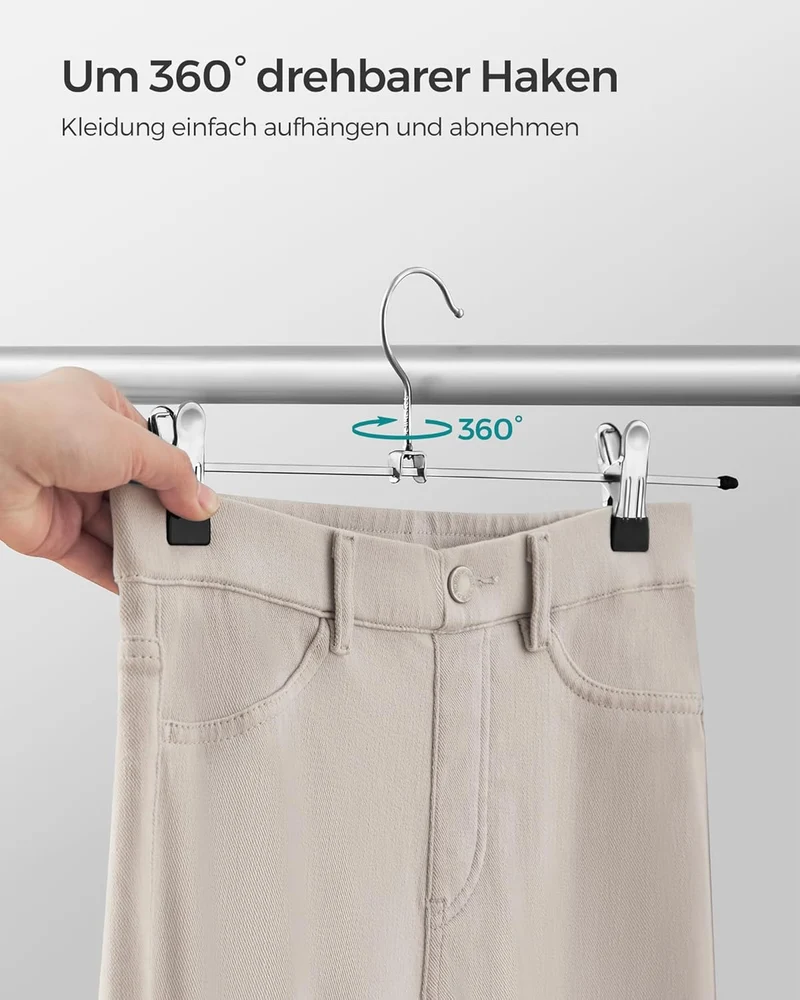 SONGMICS Hosenbügel aus Metall, 20er Set, Kleiderbügel mit Klammern, 40 cm lang, rutschfest, für Hos
