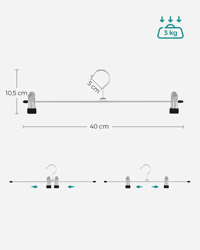SONGMICS Hosenbügel aus Metall, 20er Set, Kleiderbügel mit Klammern, 40 cm lang, rutschfest, für Hos