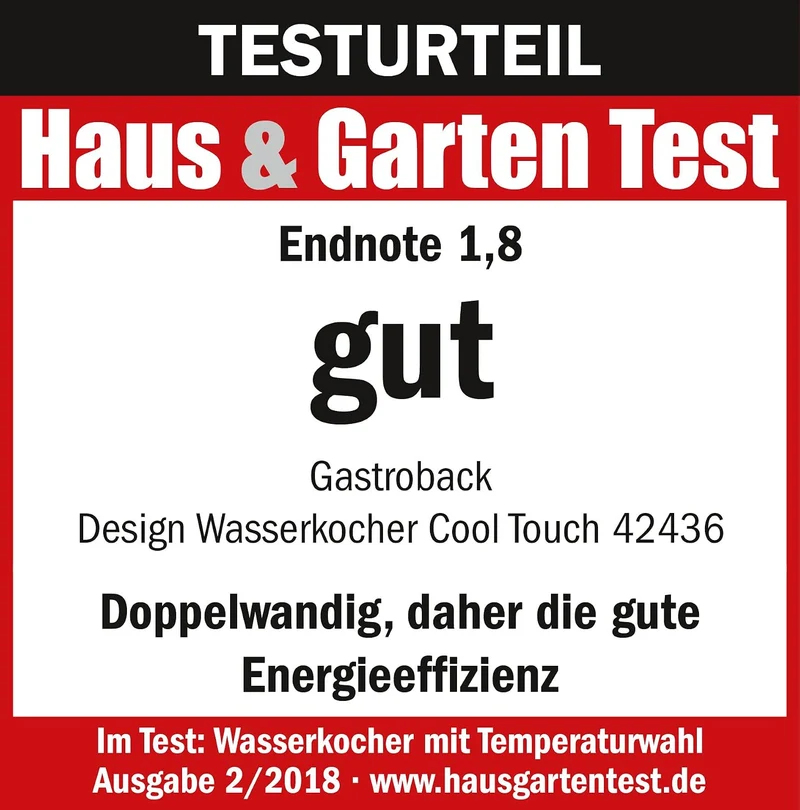 Gastroback 42436 Design Wasserkocher Cool Touch, doppelwandiger Edelstahl-Behälter 1,5 Liter, 2.200