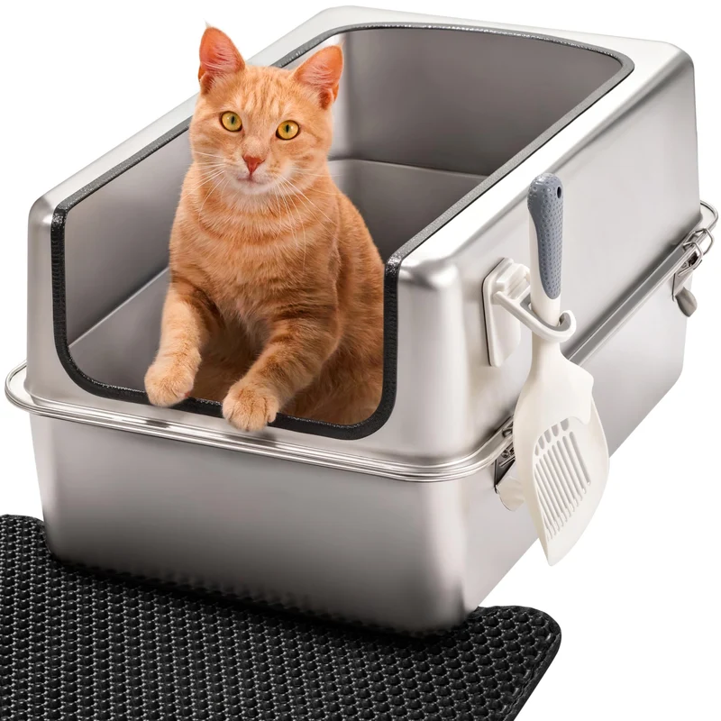 Katzenklo Edelstahl XXL – Leicht zu Reinigen, Geruchsresistent – Katzentoilette Edelstahl mit hohem